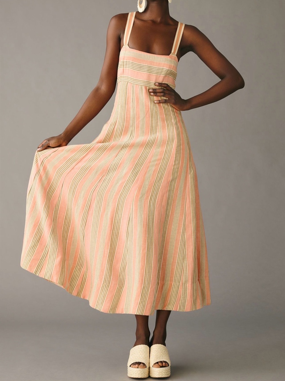 Mauve Peach and Cream Striped Maxi Dress